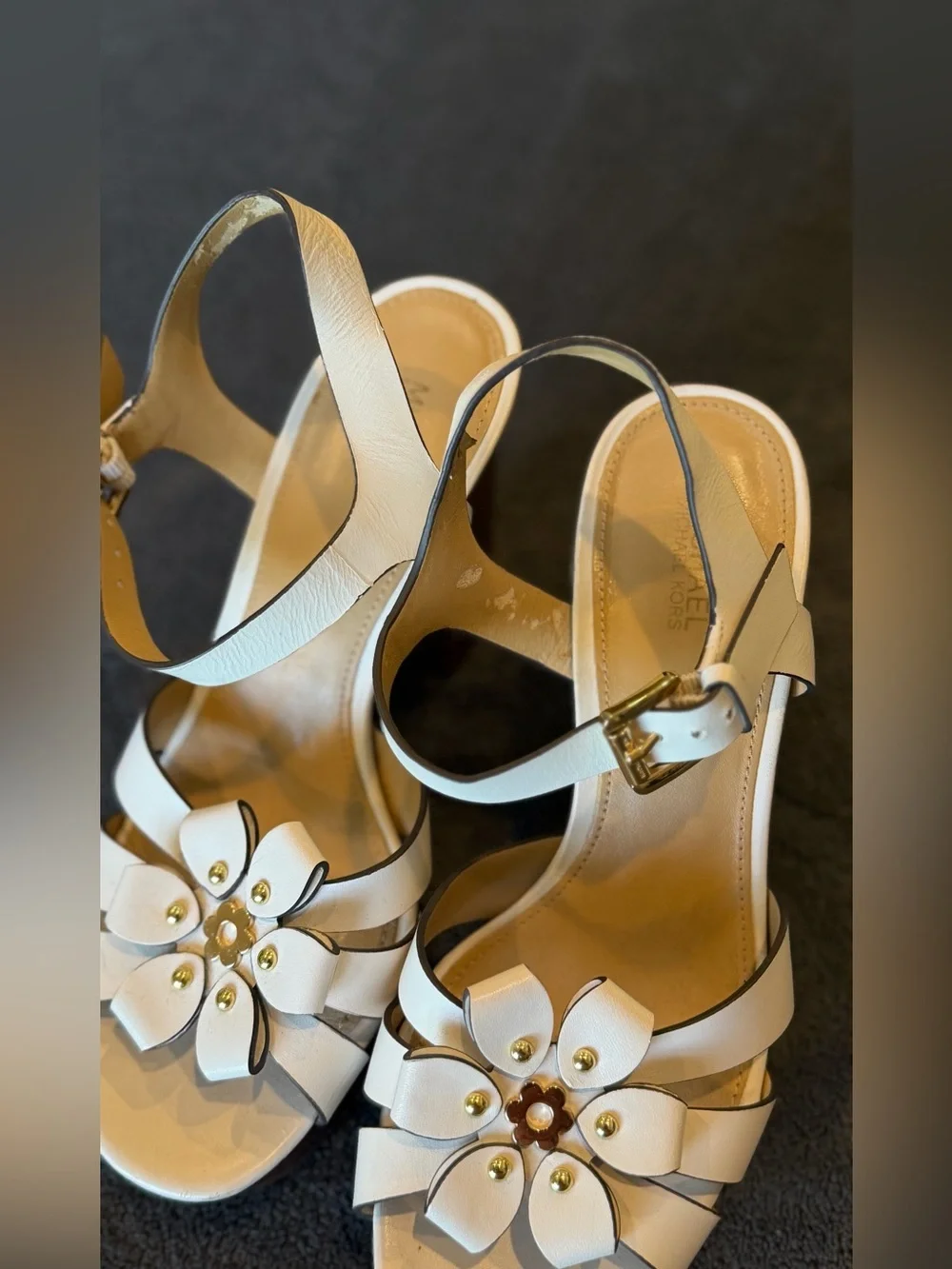 Michael Kors White Floral Platform Ankle-Strap Sandals